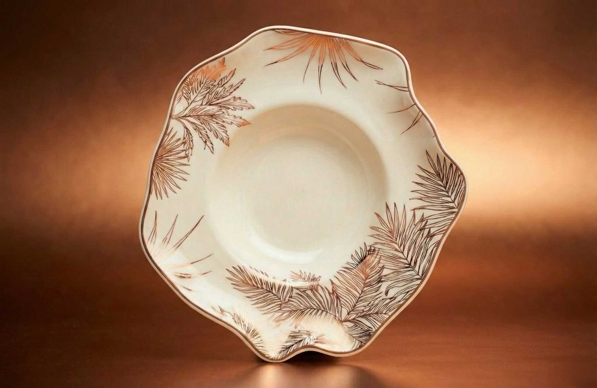 porcelain plate with copper graphics